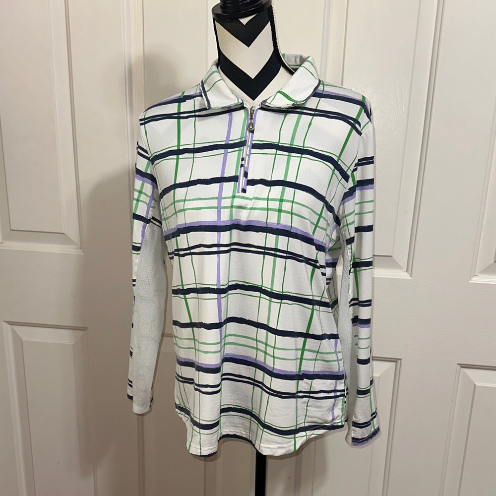 SanSoleil Women's UPF 50 Top with Green and Purple Accents